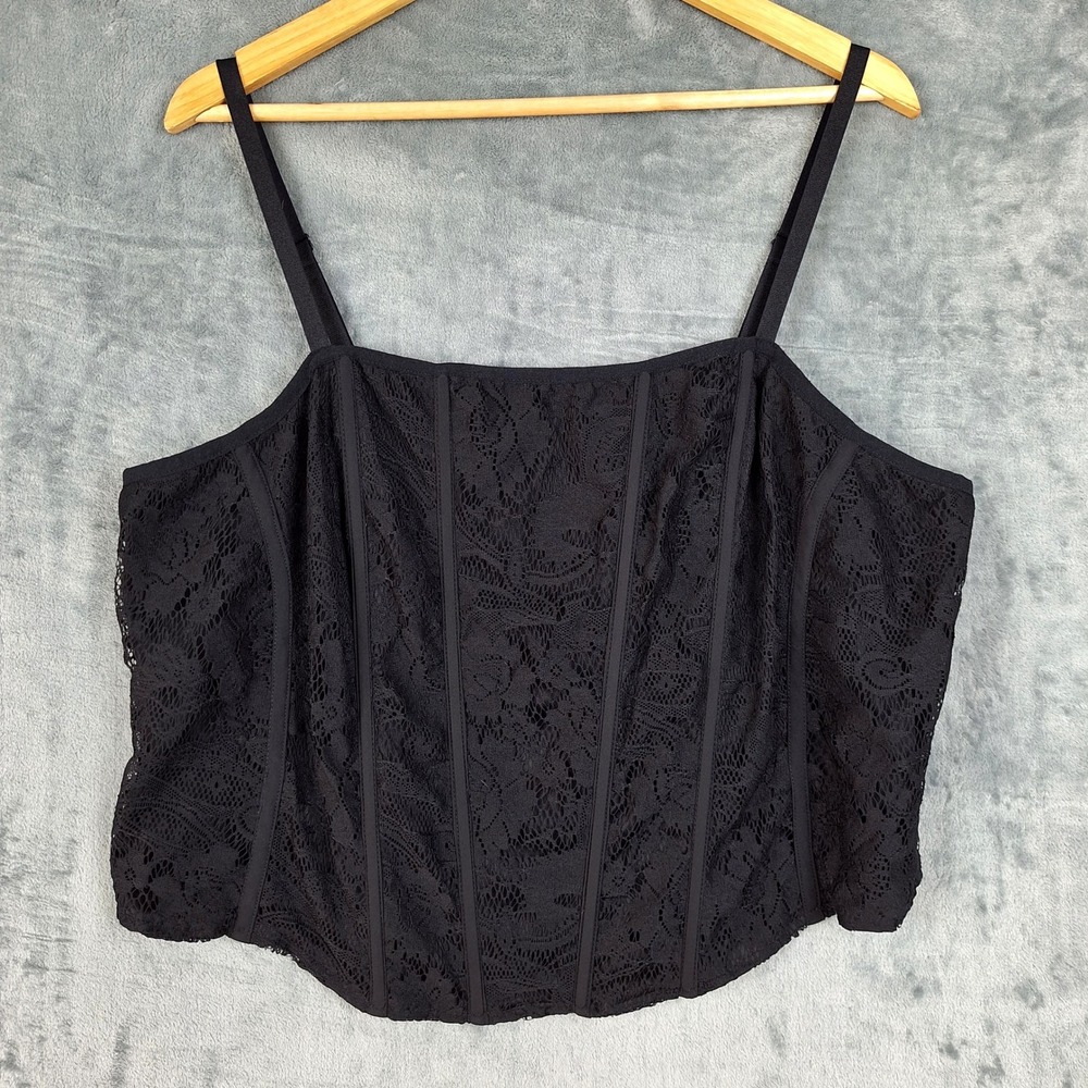 Torrid Top 3X Black Lace Corset Crop Ren Fair Fairy Grunge Whimsigoth Bustier
